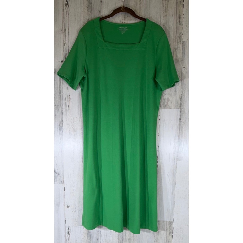 Vicki Wayne Midi Dress XL Kelly Green Square Neck Cotton Blend Casual Lounge